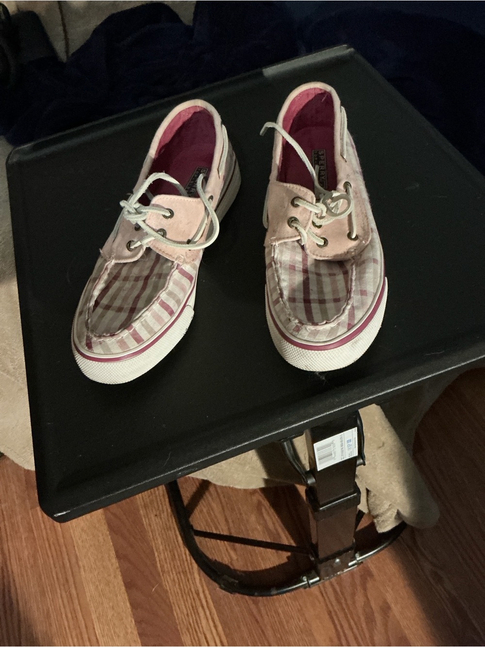 Sperry Pink Plaid Canvas Boat Shoes (women’s 8.5)